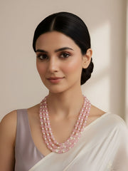 Semi Precious Triple Layered Pink Beads Necklace For Men And Women