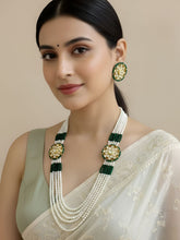 Designer Multi Layered Long Side Kundan Brooch And Pearl Necklace For Women - Wedding And Festive Wear Beads Jewelry