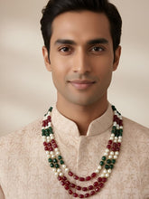 iple Layered Multi Color Beaded Necklace For Grooms Sherwani - Gemstone Beaded Jewelry