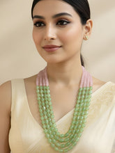 Unisex Layered Semi Precious Mint Green And Pink Jade Long Beaded Necklace - Gemstone Beads Jewelry