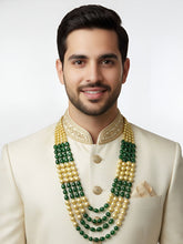 Multilayered Semi Precious Green Jade And Pearls Beads Necklace For Groom - Dulha Necklace