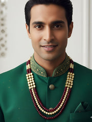 Designer Long Kundan And Ruby Pink Jade Beads Necklace For Men And Women