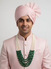 Designer Multi Layered Green Jade Beads And Pearl Sherwani Mala For Men - Dulha Mala