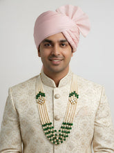 Designer Unisex Multi Layered Long Kundan Brooch And Pearls Necklace For Sherwani And Sarees