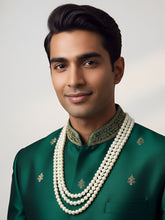 Triple Layered White Faux Pearl Beaded Necklace For Grooms - Sherwani Pearl Mala