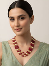 Semi Precious Triple Layered Red Jade Beads Necklace For Men And Women