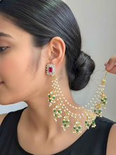 Gold Plated Kundan And Pearl Ganthan Ear Chain For Weddings | Traditional Matil Design