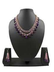 Designer Amethyst Carved Drops And Freshwater Pearls Beaded Necklace For Women