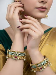 Shrishti Antique Golden Kundan Kada Bangles Set | Ladies Bangles