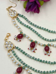 Designer Handcrafted Kundan Multicolor Beaded Earchain For Women - Traditional Hair Chain