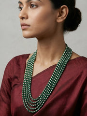 Handcrafted Green Jade and Freshwater Pearls Multi-Layered Beaded Necklace fot saree and traditional attire
