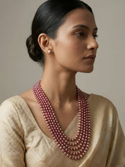 Handcrafted Red Jade and Freshwater Natural Pearls Multi-Layered Beaded Necklace For Women