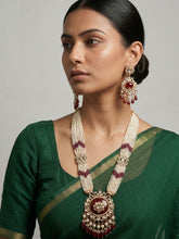 Traditional Long Kundan Necklace Set With Pearl Strands - Luxury Wedding Jewellery