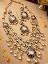 Designer Kundan Wedding Jewelry Set With Green Enamel | Traditional Bridal Jewellery Set Wiith Tikka