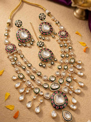 Designer Kundan Wedding Jewelry Set With Green Enamel | Traditional Bridal Jewellery Set Wiith Tikka