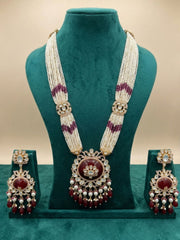 Traditional Long Kundan Necklace Set With Pearl Strands - Luxury Wedding Jewellery