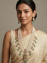 Multi Layer Real Pearl And Kundan Pendant Necklace Set With Green Drops | Bridal & Festive Ethnic Jewellery