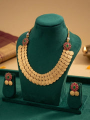 Taarini Gold Plated Lakshmi Devi Coin Design Temple Necklace Set - South Indian Jewellery