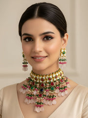 Designer Handmade Multi Color Kundan Beaded Choker Necklace Set For Brides