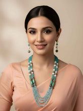 Designer Handcarfted Layered Blue Beaded Jewelley Set For Women - Gemstone Jewellery