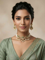 Elegant Pearl And Kundan Choker Necklace Set - Wedding & Festive Jewellery
