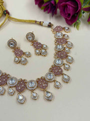 Elegant Gold Plated Pink Kundan Polki Jewellery Necklace Set For Women