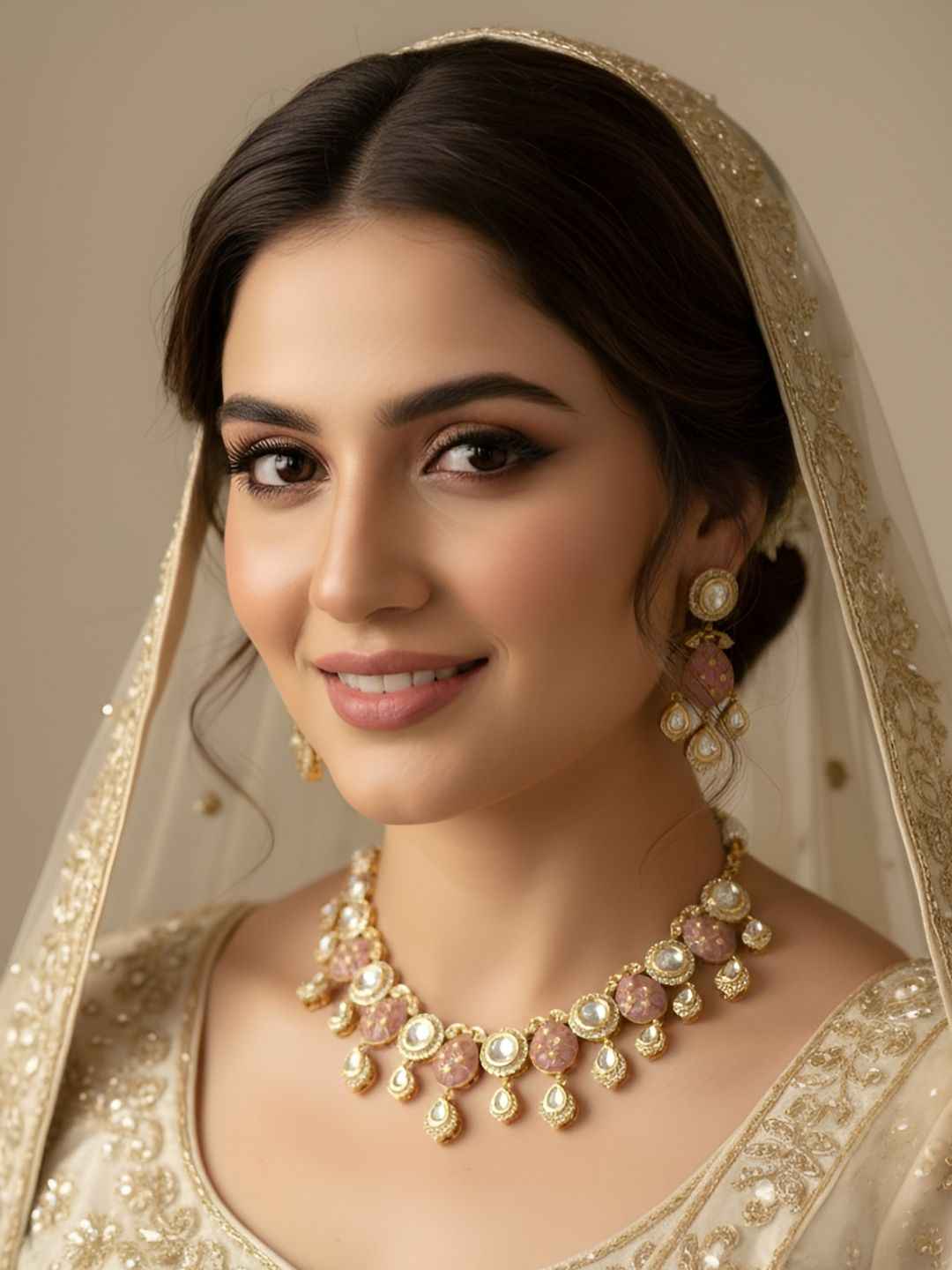 Elegant Gold Plated Pink Kundan Polki Jewellery Necklace Set For Women