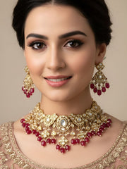 Rose Gold Finish Maharani Bridal Polki Kundan Choker Necklace Set For Women