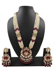 Traditional Long Kundan Necklace Set With Pearl Strands - Luxury Wedding Jewellery