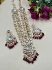 Designer Long Layered Polki Necklace Set With Pendant - Luxury Wedding Polki Jewellery Set