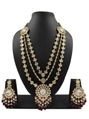 Designer Long Layered Polki Necklace Set With Pendant - Luxury Wedding Polki Jewellery Set