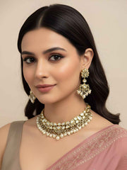 Dual Tone Victorian Finish Uncut Polki Kundan Necklace Set For Women - Party & Wedding Wear Jewellery
