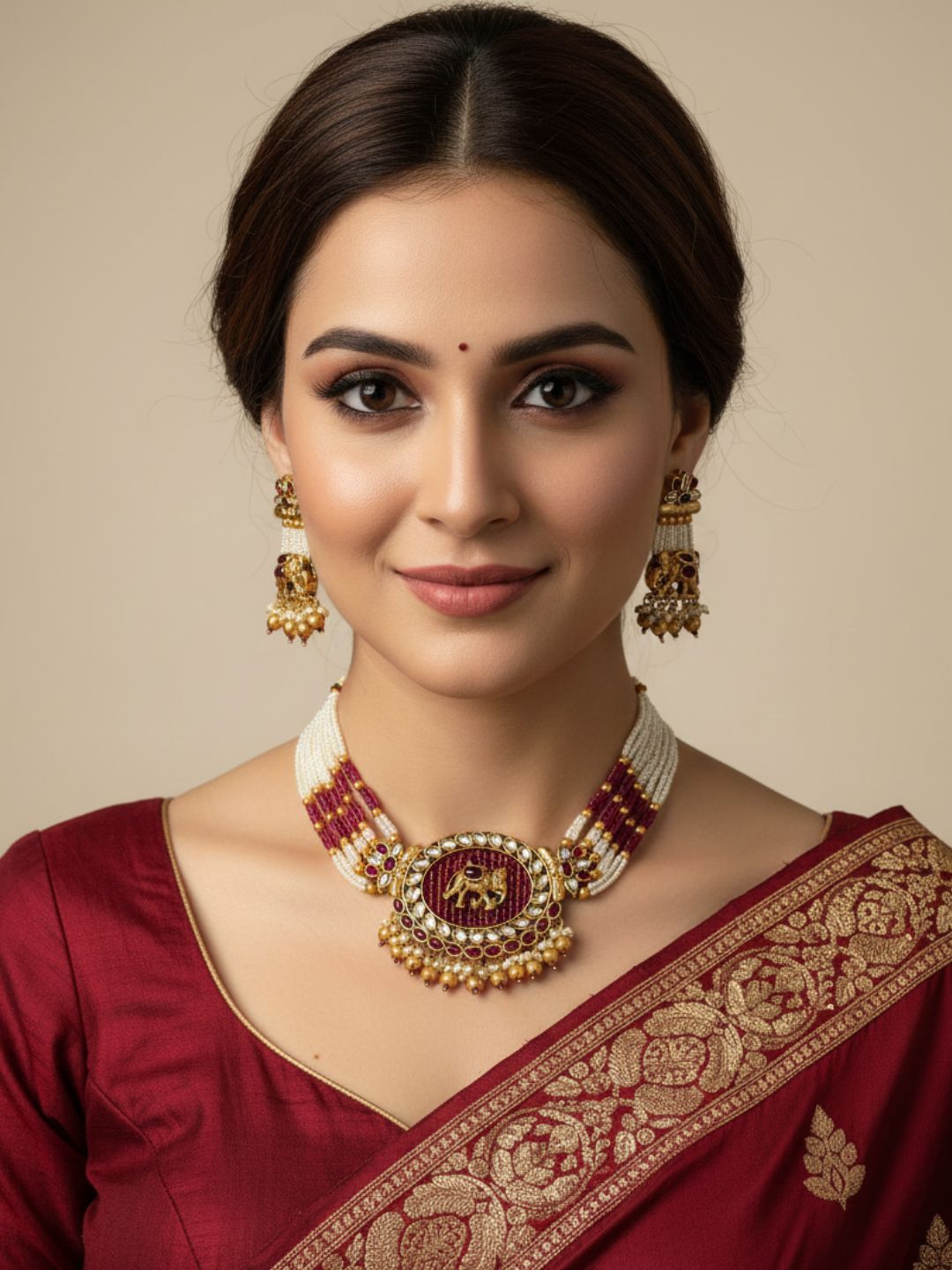 Gold Plated Elephant Design Antique Gold Choker Necklace Set