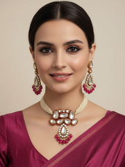 Royal Look Big Uncut Kundan Jewellery Necklace Set For Weddings