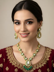 Ridhima Gold Plated Short Green Polki Kundan Jewellery Necklace Set