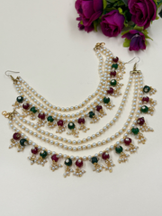 Handcrafted Multi Colour Pearls Hair Chain For Women - Ethnic & Traditional Layered Ear Chain