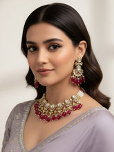 Designer Rose Gold Polish Red Kundan Polki Choker Necklace For Weddings And Parties