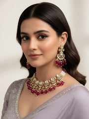 Designer Rose Gold Polish Red Kundan Polki Choker Necklace For Weddings And Parties