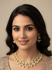 Bhavya Simple Polki And Pearls Party Wear Necklace Set By Gehna Shop