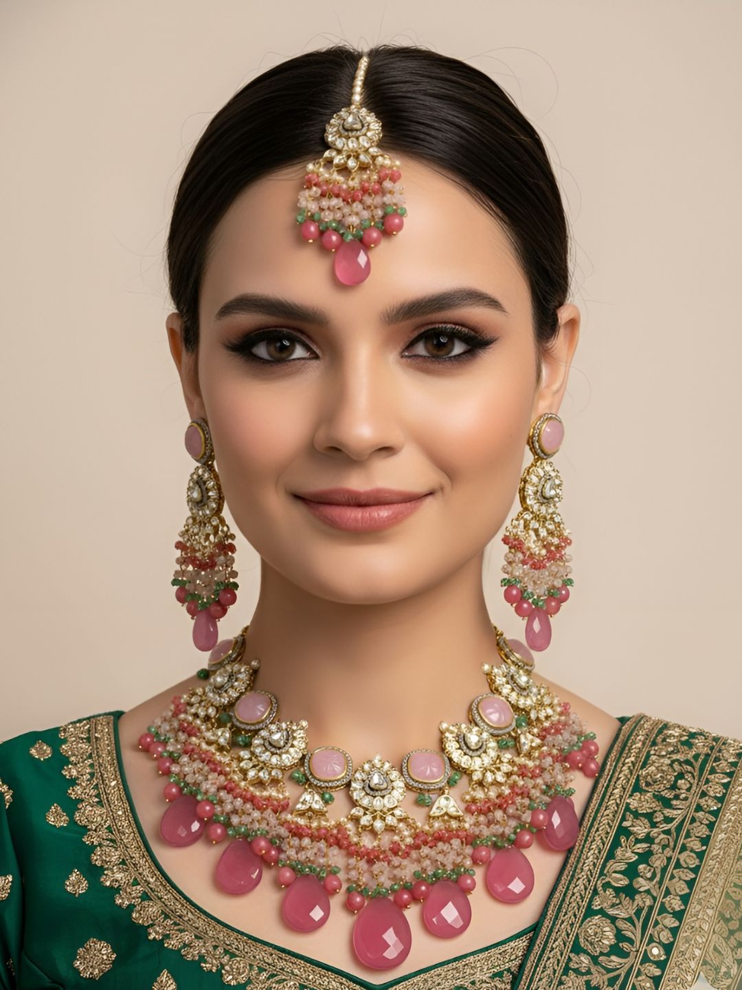 Designer Handcrafted Hevy Breaded Kundan Bridal Necklace Set By Gehna Shop