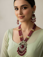 Mishaa Royal Look Kundan And AD Long Victorian Necklace Set For Women