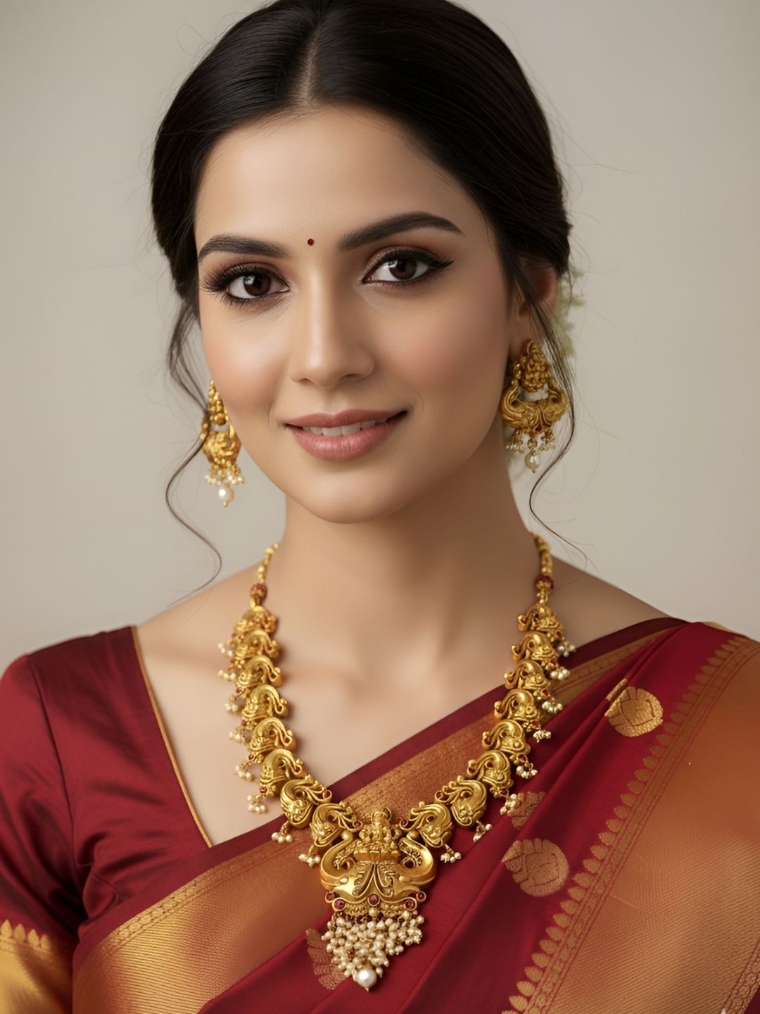 Gold Plated South Indian Lakshmi Devi Temple Necklace Set - Traditional Temple Jewelry Set