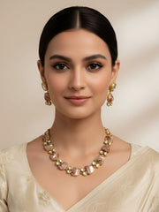 Pastel Pink Mother Of Pearl And Kundan Statement Necklace For Women