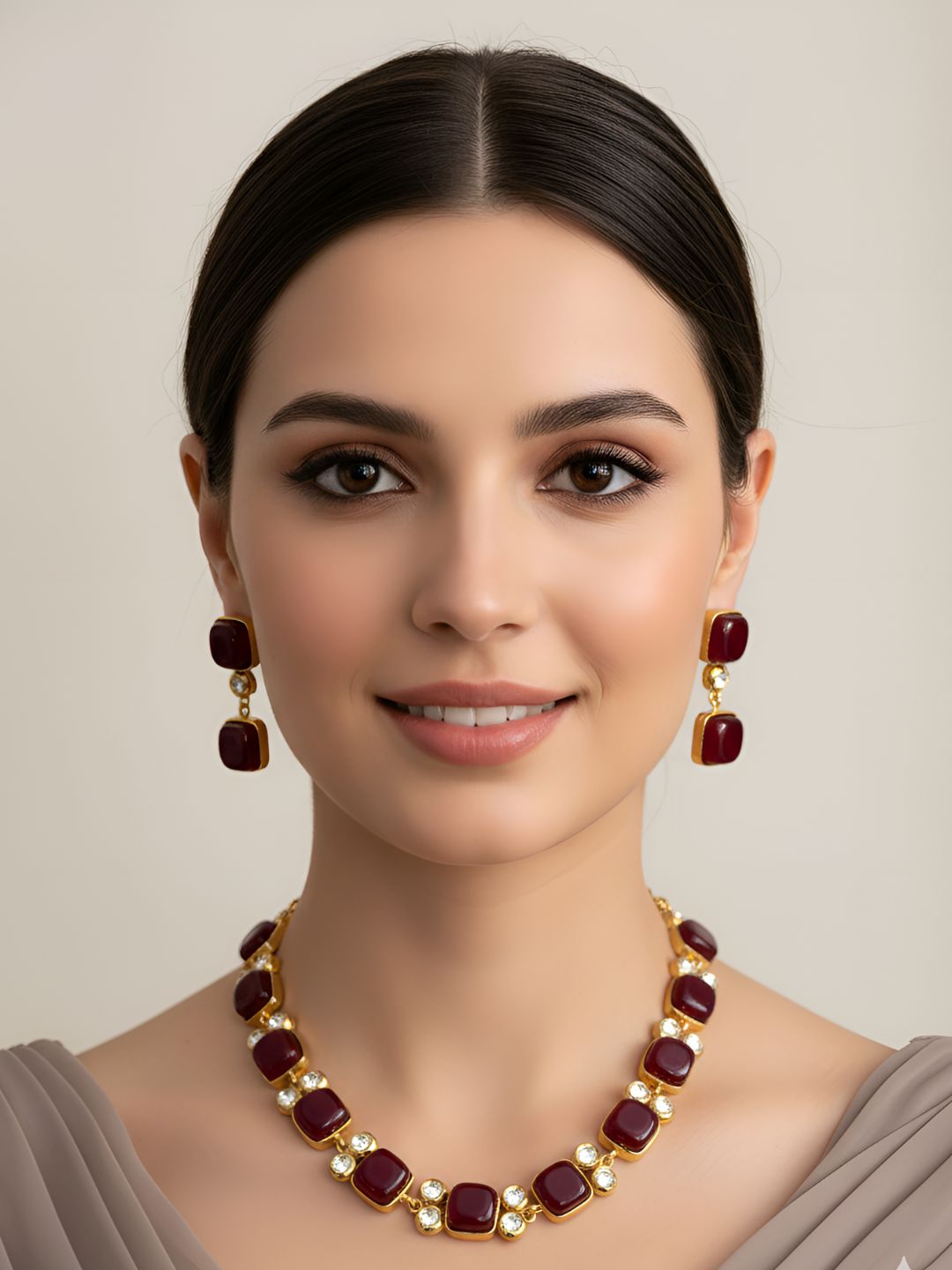 Traditional Gold Plated Red Stone And Kundan Necklace Set By Gehna Shop