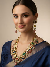 Designer Gold Plated Long Multi Color Jadau Kundan Necklace - Elegant Ethnic Jewlery For Women