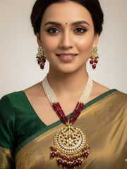 Traditional Jadau Ahmadabadi Kundan Pendant Long Necklace Set For Women