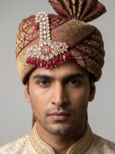 Royal Look Maharaja red beaded studde Polki Kalangi For Grooms | Safa Kalgi For Men | Turban Brooch