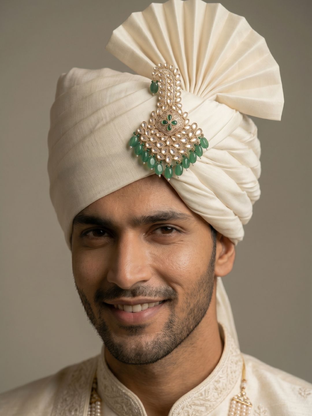 Designer Indian Grooms green beaded Safa Kalgi With Meenakari | Turban Kalangi For Men