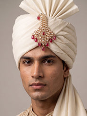 Designer Red Kundan Safa Kalgi For Grooms | Kalangi Brooch For Men