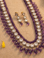 Elegant Kundan & Natural Amethyst Beaded Necklace Set For Women | Purple Jewellery Set